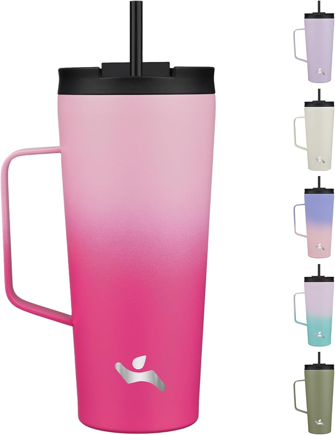 26 oz Insulated Tumbler with Handle & Straw, Stainless Steel Mug | Cherry; BPA-free, leak-proof reusable bottle for coffee, iced drinks, office, travel, outdoor use & daily hydration