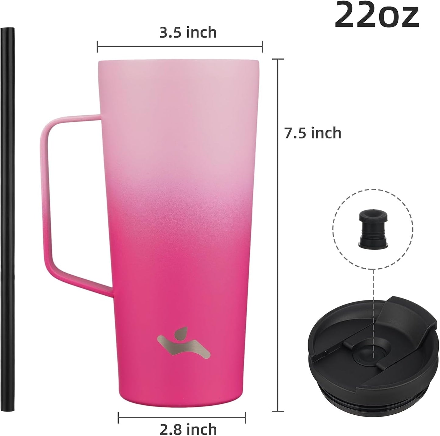 26 oz Insulated Tumbler with Handle & Straw, Stainless Steel Mug | Cherry; BPA-free, leak-proof reusable bottle for coffee, iced drinks, office, travel, outdoor use & daily hydration