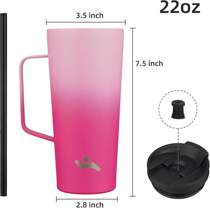 26 oz Insulated Tumbler with Handle & Straw, Stainless Steel Mug | Cherry; BPA-free, leak-proof reusable bottle for coffee, iced drinks, office, travel, outdoor use & daily hydration