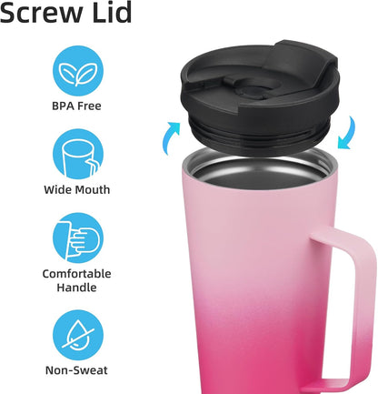 26 oz Insulated Tumbler with Handle & Straw, Stainless Steel Mug | Cherry; BPA-free, leak-proof reusable bottle for coffee, iced drinks, office, travel, outdoor use & daily hydration