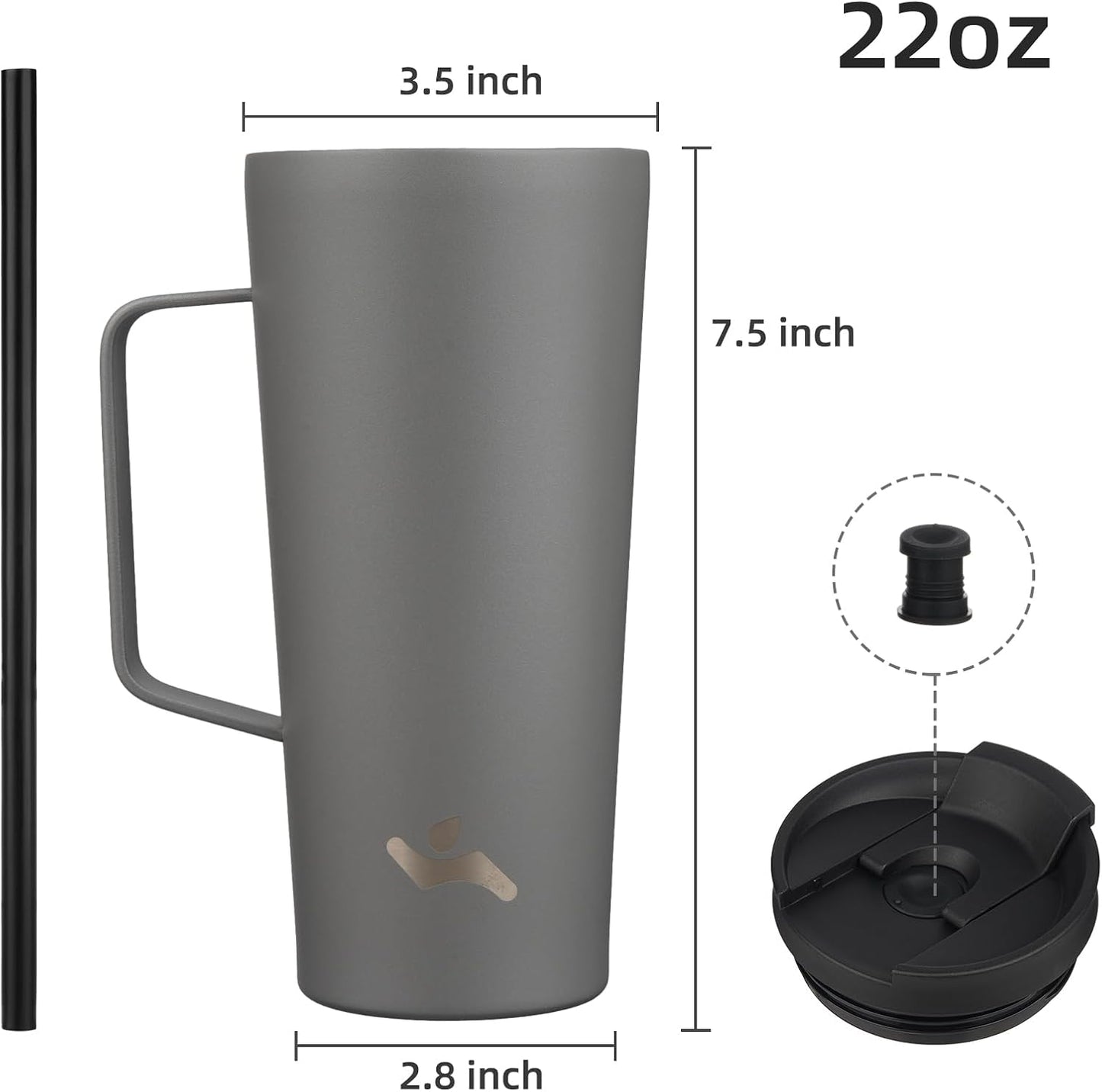 26 oz Insulated Tumbler with Handle & Straw, Stainless Steel Mug | Cherry; BPA-free, leak-proof reusable bottle for coffee, iced drinks, office, travel, outdoor use & daily hydration