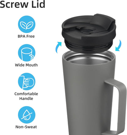 26 oz Insulated Tumbler with Handle & Straw, Stainless Steel Mug | Cherry; BPA-free, leak-proof reusable bottle for coffee, iced drinks, office, travel, outdoor use & daily hydration