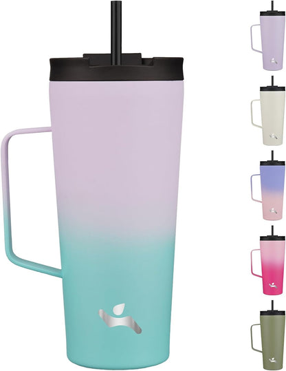 26 oz Insulated Tumbler with Handle & Straw, Stainless Steel Mug | Cherry; BPA-free, leak-proof reusable bottle for coffee, iced drinks, office, travel, outdoor use & daily hydration