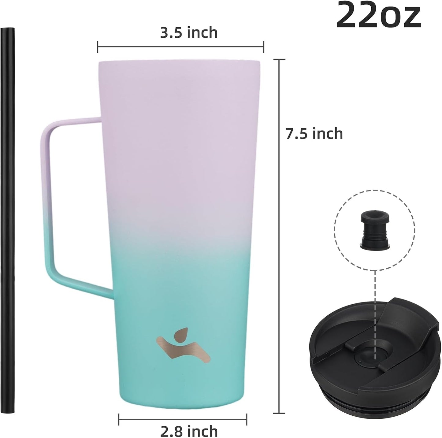 26 oz Insulated Tumbler with Handle & Straw, Stainless Steel Mug | Cherry; BPA-free, leak-proof reusable bottle for coffee, iced drinks, office, travel, outdoor use & daily hydration