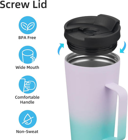 26 oz Insulated Tumbler with Handle & Straw, Stainless Steel Mug | Cherry; BPA-free, leak-proof reusable bottle for coffee, iced drinks, office, travel, outdoor use & daily hydration