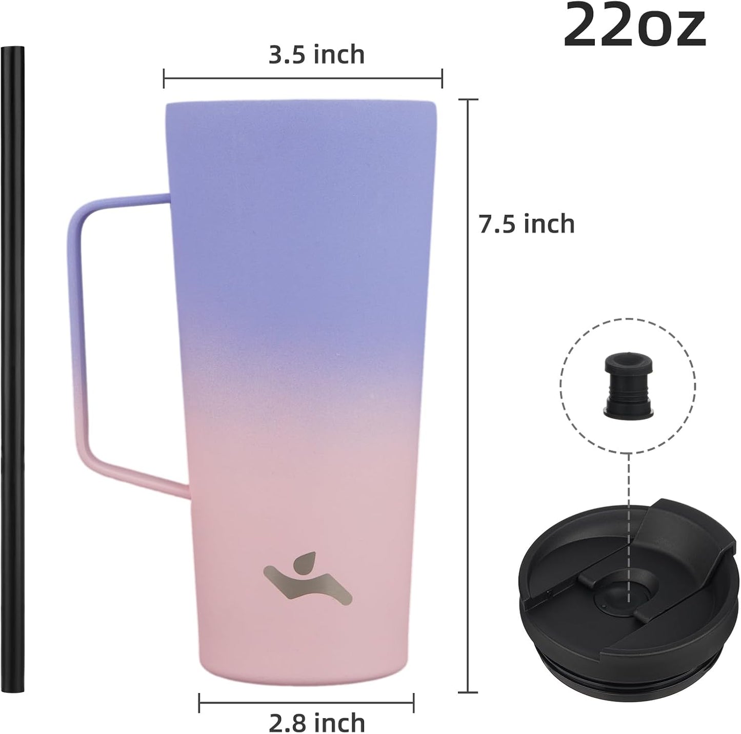 26 oz Insulated Tumbler with Handle & Straw, Stainless Steel Mug | Cherry; BPA-free, leak-proof reusable bottle for coffee, iced drinks, office, travel, outdoor use & daily hydration