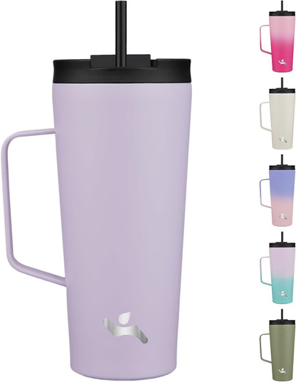 26 oz Insulated Tumbler with Handle & Straw, Stainless Steel Mug | Cherry; BPA-free, leak-proof reusable bottle for coffee, iced drinks, office, travel, outdoor use & daily hydration