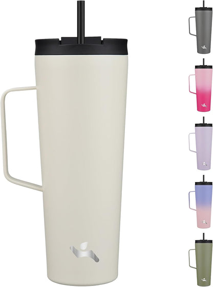 26 oz Insulated Tumbler with Handle & Straw, Stainless Steel Mug | Cherry; BPA-free, leak-proof reusable bottle for coffee, iced drinks, office, travel, outdoor use & daily hydration