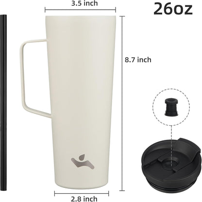 26 oz Insulated Tumbler with Handle & Straw, Stainless Steel Mug | Cherry; BPA-free, leak-proof reusable bottle for coffee, iced drinks, office, travel, outdoor use & daily hydration