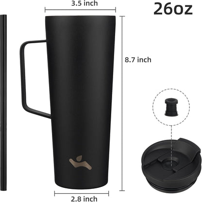 26 oz Insulated Tumbler with Handle & Straw, Stainless Steel Mug | Cherry; BPA-free, leak-proof reusable bottle for coffee, iced drinks, office, travel, outdoor use & daily hydration