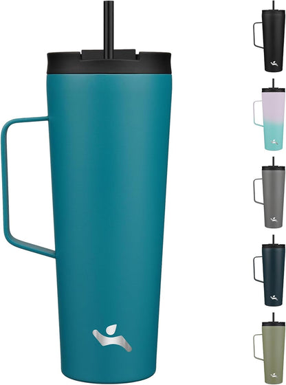 26 oz Insulated Tumbler with Handle & Straw, Stainless Steel Mug | Cherry; BPA-free, leak-proof reusable bottle for coffee, iced drinks, office, travel, outdoor use & daily hydration