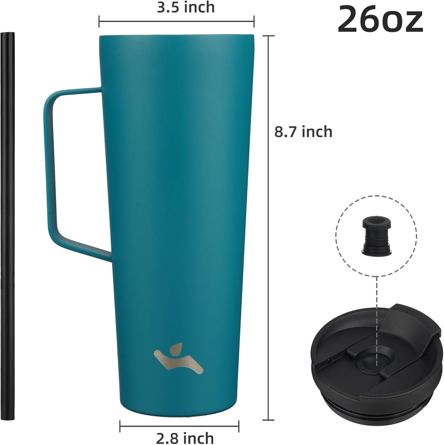 26 oz Insulated Tumbler with Handle & Straw, Stainless Steel Mug | Cherry; BPA-free, leak-proof reusable bottle for coffee, iced drinks, office, travel, outdoor use & daily hydration