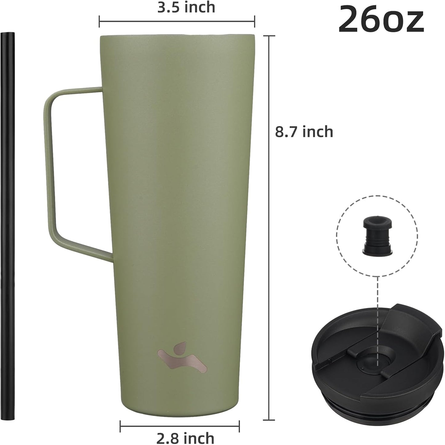 26 oz Insulated Tumbler with Handle & Straw, Stainless Steel Mug | Cherry; BPA-free, leak-proof reusable bottle for coffee, iced drinks, office, travel, outdoor use & daily hydration