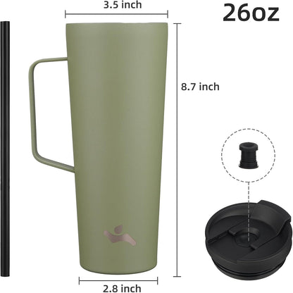 26 oz Insulated Tumbler with Handle & Straw, Stainless Steel Mug | Cherry; BPA-free, leak-proof reusable bottle for coffee, iced drinks, office, travel, outdoor use & daily hydration