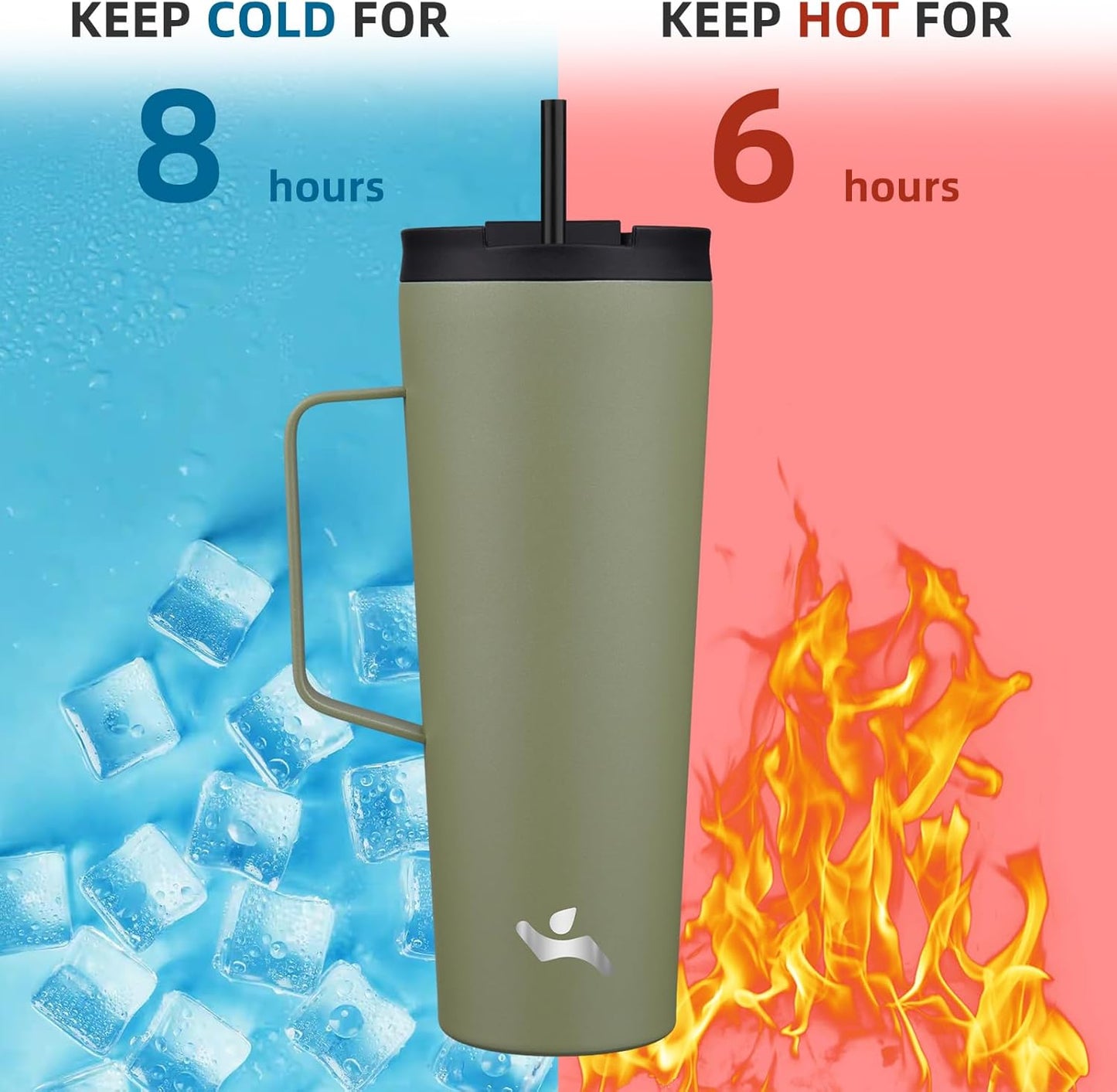 26 oz Insulated Tumbler with Handle & Straw, Stainless Steel Mug | Cherry; BPA-free, leak-proof reusable bottle for coffee, iced drinks, office, travel, outdoor use & daily hydration