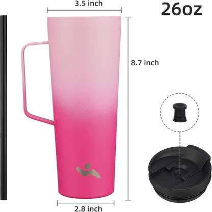 26 oz Insulated Tumbler with Handle & Straw, Stainless Steel Mug | Cherry; BPA-free, leak-proof reusable bottle for coffee, iced drinks, office, travel, outdoor use & daily hydration