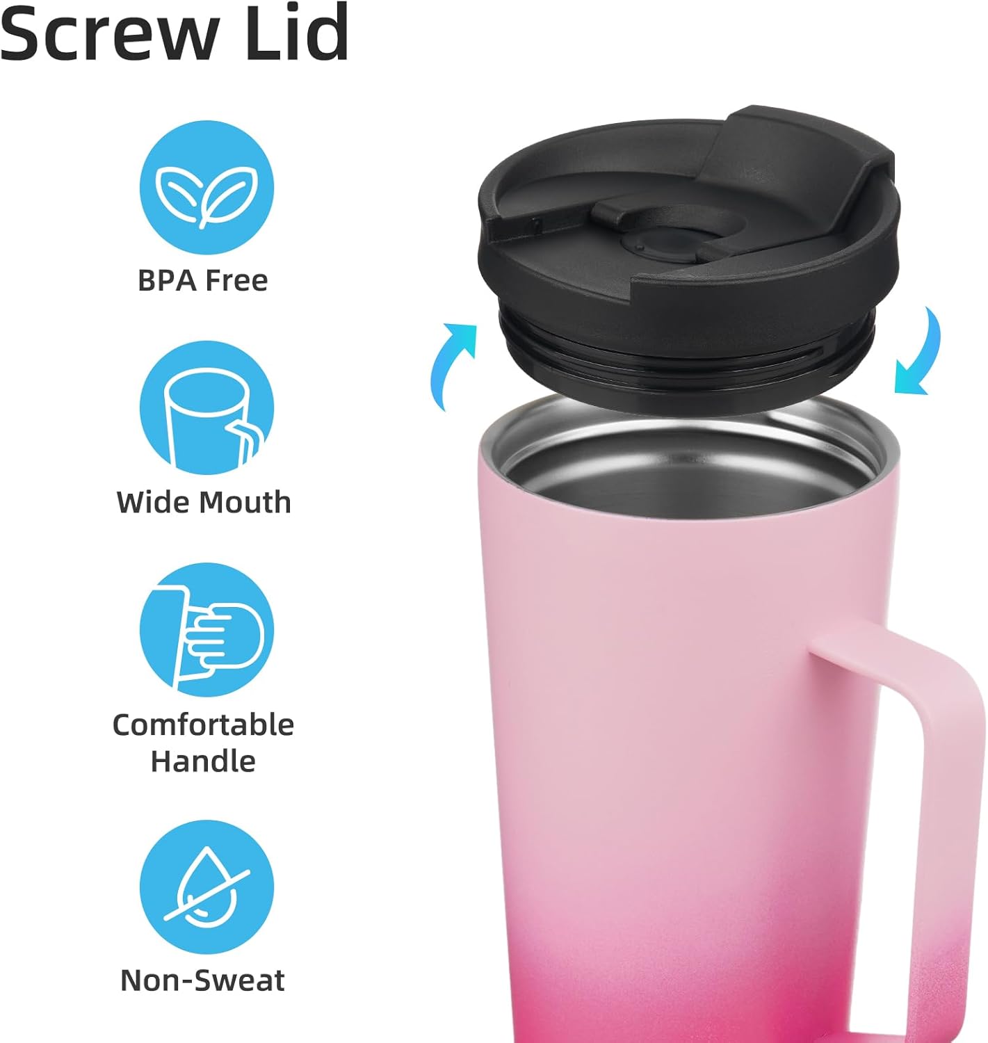 26 oz Insulated Tumbler with Handle & Straw, Stainless Steel Mug | Cherry; BPA-free, leak-proof reusable bottle for coffee, iced drinks, office, travel, outdoor use & daily hydration