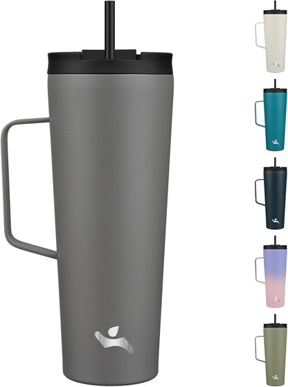 26 oz Insulated Tumbler with Handle & Straw, Stainless Steel Mug | Cherry; BPA-free, leak-proof reusable bottle for coffee, iced drinks, office, travel, outdoor use & daily hydration