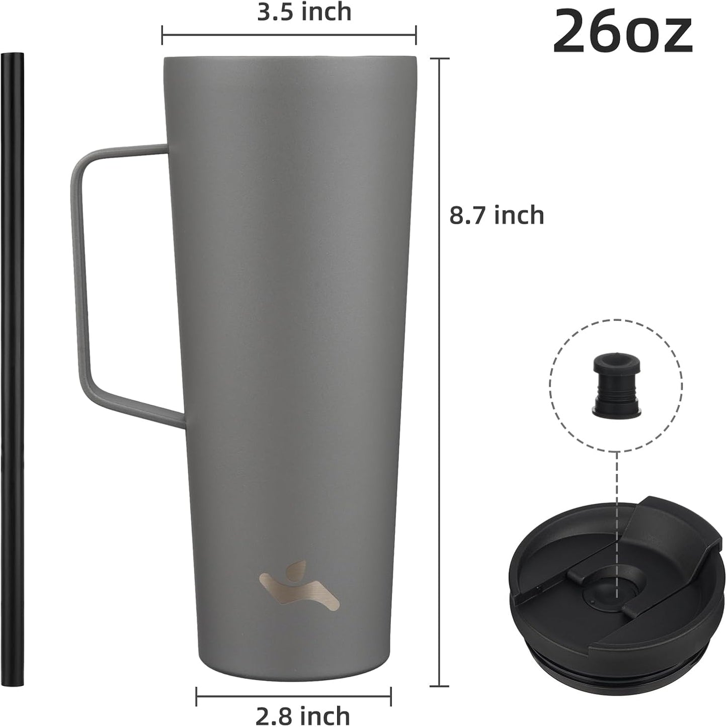 26 oz Insulated Tumbler with Handle & Straw, Stainless Steel Mug | Cherry; BPA-free, leak-proof reusable bottle for coffee, iced drinks, office, travel, outdoor use & daily hydration