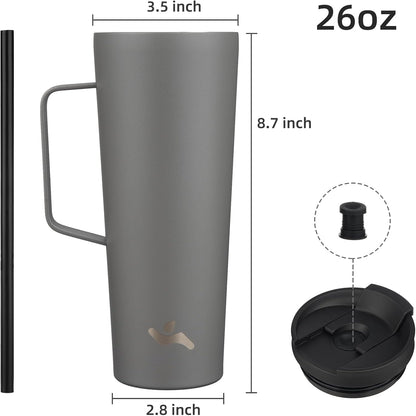 26 oz Insulated Tumbler with Handle & Straw, Stainless Steel Mug | Cherry; BPA-free, leak-proof reusable bottle for coffee, iced drinks, office, travel, outdoor use & daily hydration