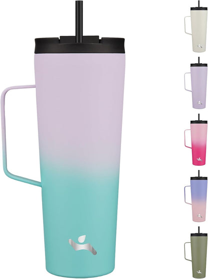 26 oz Insulated Tumbler with Handle & Straw, Stainless Steel Mug | Cherry; BPA-free, leak-proof reusable bottle for coffee, iced drinks, office, travel, outdoor use & daily hydration