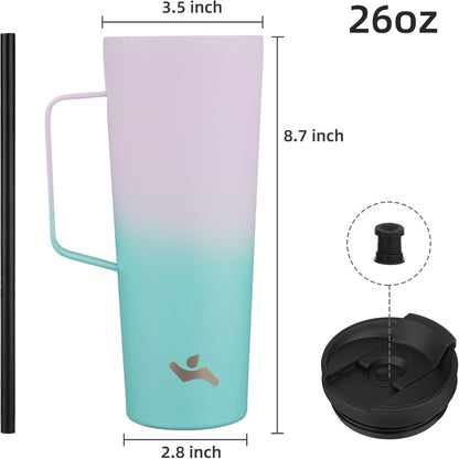 26 oz Insulated Tumbler with Handle & Straw, Stainless Steel Mug | Cherry; BPA-free, leak-proof reusable bottle for coffee, iced drinks, office, travel, outdoor use & daily hydration