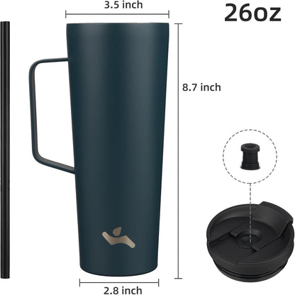 26 oz Insulated Tumbler with Handle & Straw, Stainless Steel Mug | Cherry; BPA-free, leak-proof reusable bottle for coffee, iced drinks, office, travel, outdoor use & daily hydration