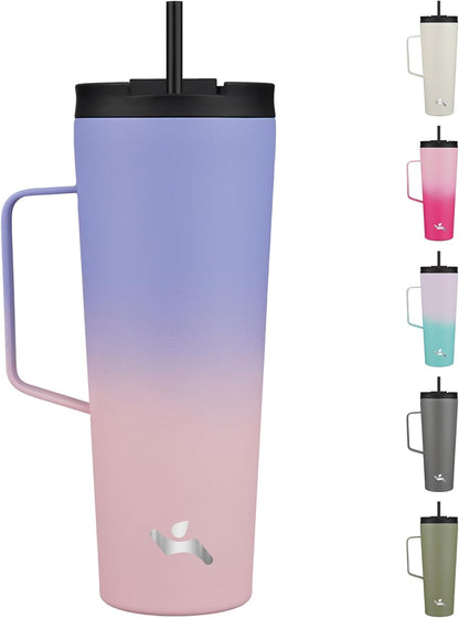 26 oz Insulated Tumbler with Handle & Straw, Stainless Steel Mug | Cherry; BPA-free, leak-proof reusable bottle for coffee, iced drinks, office, travel, outdoor use & daily hydration