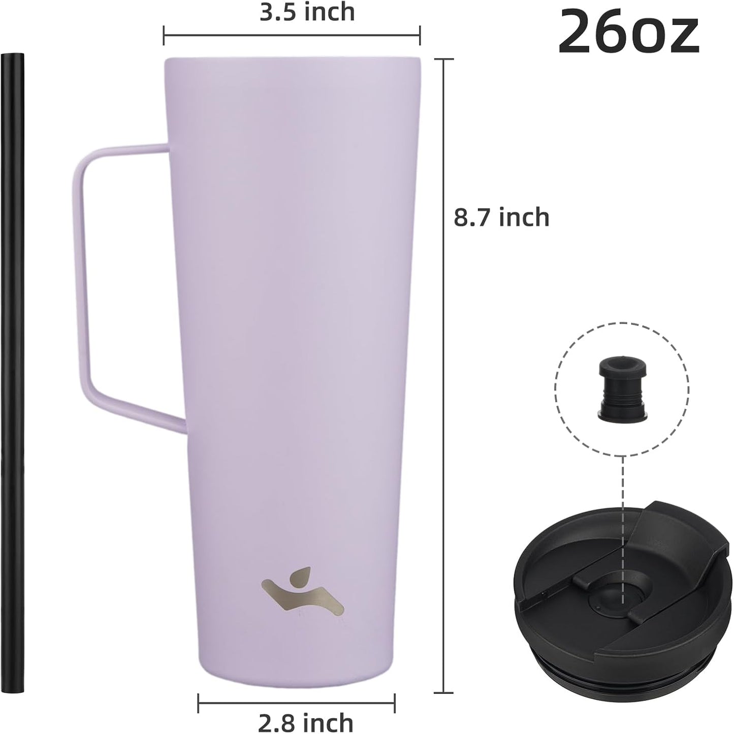 26 oz Insulated Tumbler with Handle & Straw, Stainless Steel Mug | Cherry; BPA-free, leak-proof reusable bottle for coffee, iced drinks, office, travel, outdoor use & daily hydration