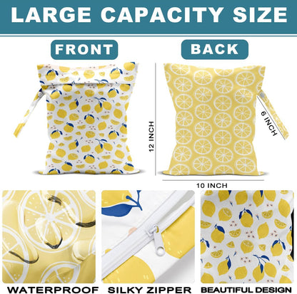 2Pcs Diaper Bag, Wet Dry Bag Reusable with Zipper, Travel, Beach, Pool, Diapers, Baby Clothes, Dirty Yoga Gym Clothes,Toiletry, Hook to Stroller, Waterproof Wetdry Packing, Dinosaur Decor (12x10 Inch)