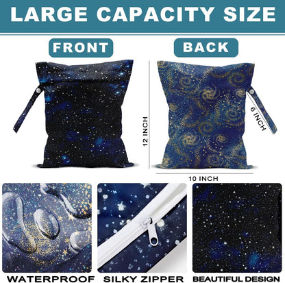 2Pcs Diaper Bag, Wet Dry Bag Reusable with Zipper, Travel, Beach, Pool, Diapers, Baby Clothes, Dirty Yoga Gym Clothes,Toiletry, Hook to Stroller, Waterproof Wetdry Packing, Dinosaur Decor (12x10 Inch)