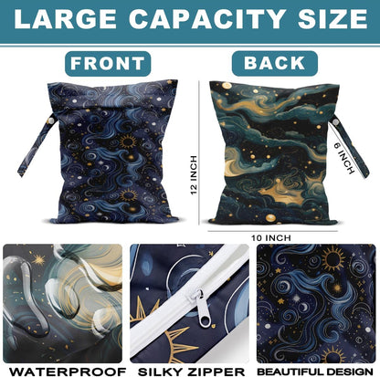 2Pcs Diaper Bag, Wet Dry Bag Reusable with Zipper, Travel, Beach, Pool, Diapers, Baby Clothes, Dirty Yoga Gym Clothes,Toiletry, Hook to Stroller, Waterproof Wetdry Packing, Dinosaur Decor (12x10 Inch)
