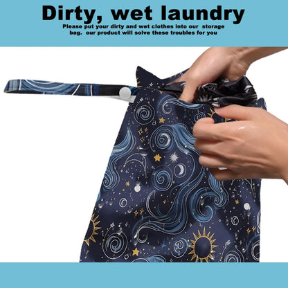 2Pcs Diaper Bag, Wet Dry Bag Reusable with Zipper, Travel, Beach, Pool, Diapers, Baby Clothes, Dirty Yoga Gym Clothes,Toiletry, Hook to Stroller, Waterproof Wetdry Packing, Dinosaur Decor (12x10 Inch)