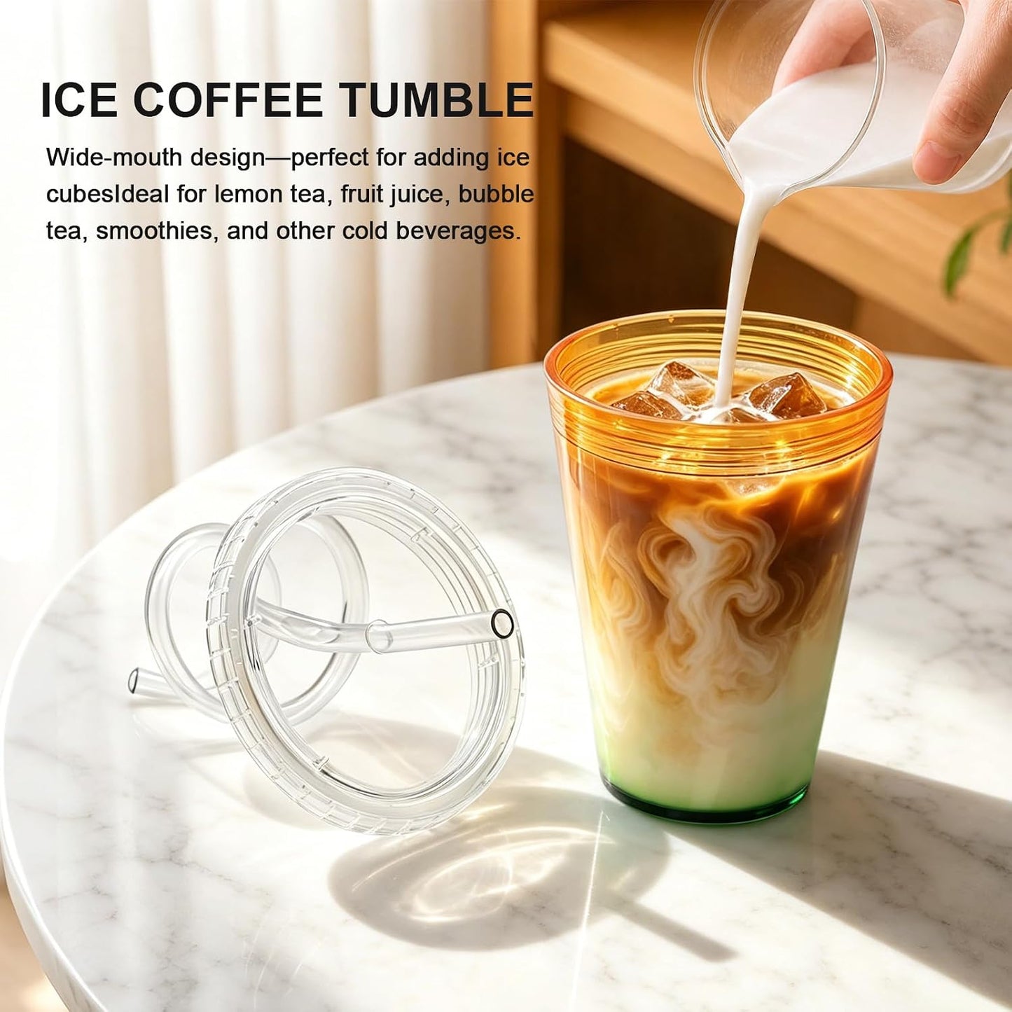 Tumbler with Lid and Straw 24 oz, double walled Iced Coffee Cup | Reusable, Ideal for Cold Drinks, Smoothie, Tea, Office Daily Use, Fit in Cupholder, BPA Free