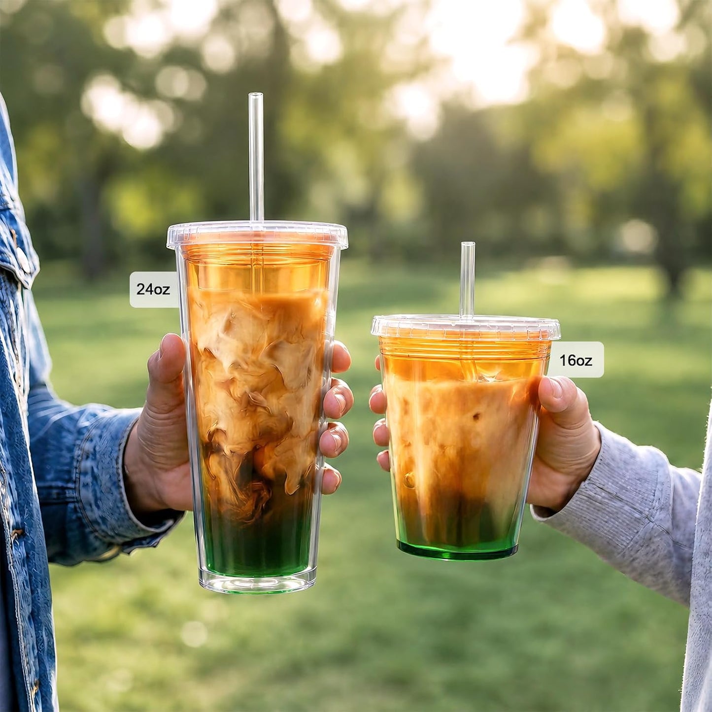 Tumbler with Lid and Straw 24 oz, double walled Iced Coffee Cup | Reusable, Ideal for Cold Drinks, Smoothie, Tea, Office Daily Use, Fit in Cupholder, BPA Free