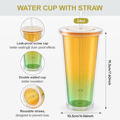 Tumbler with Lid and Straw 24 oz, double walled Iced Coffee Cup | Reusable, Ideal for Cold Drinks, Smoothie, Tea, Office Daily Use, Fit in Cupholder, BPA Free