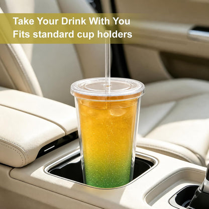 Tumbler with Lid and Straw 24 oz, double walled Iced Coffee Cup | Reusable, Ideal for Cold Drinks, Smoothie, Tea, Office Daily Use, Fit in Cupholder, BPA Free