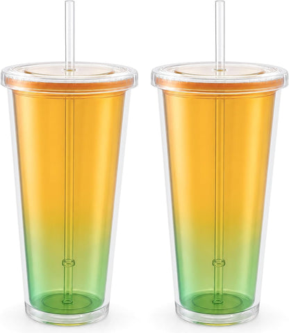 Tumbler with Lid and Straw 24 oz, double walled Iced Coffee Cup | Reusable, Ideal for Cold Drinks, Smoothie, Tea, Office Daily Use, Fit in Cupholder, BPA Free