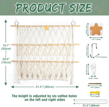 Stuffed Animal Net Hammock Wall Hanging Handmade Boho Macrame Toy Hammock Organizer Holder Display Hanging Plush Toy Net for Corner Wall Stuffed Animal Storage(29.9" H x 31.5" W)