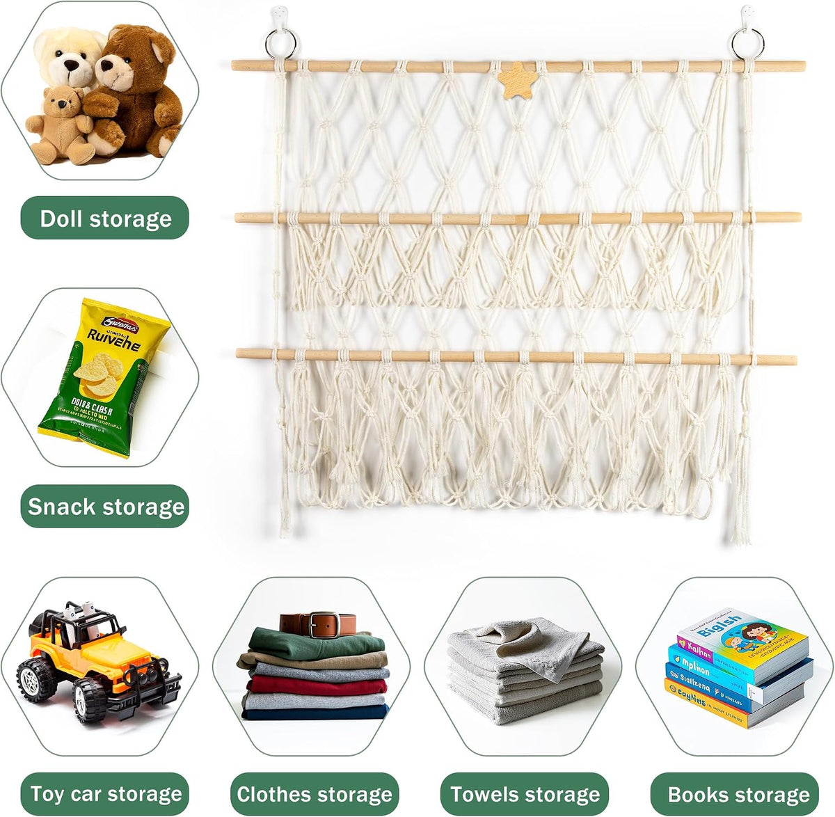 Stuffed Animal Net Hammock Wall Hanging Handmade Boho Macrame Toy Hammock Organizer Holder Display Hanging Plush Toy Net for Corner Wall Stuffed Animal Storage(29.9" H x 31.5" W)