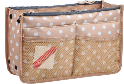 Updated Purse Handbag Organizer Insert Liner Bag in Bag 13 Pockets Beige Dot Small