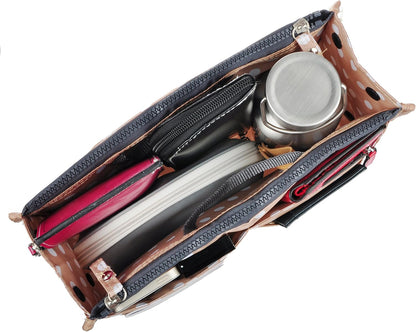 Updated Purse Handbag Organizer Insert Liner Bag in Bag 13 Pockets Beige Dot Small