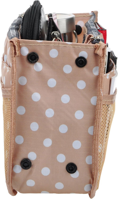 Updated Purse Handbag Organizer Insert Liner Bag in Bag 13 Pockets Beige Dot Small