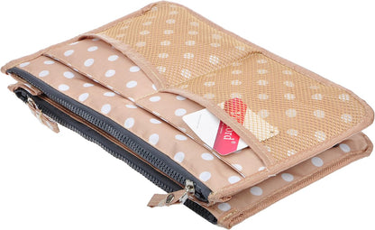 Updated Purse Handbag Organizer Insert Liner Bag in Bag 13 Pockets Beige Dot Small