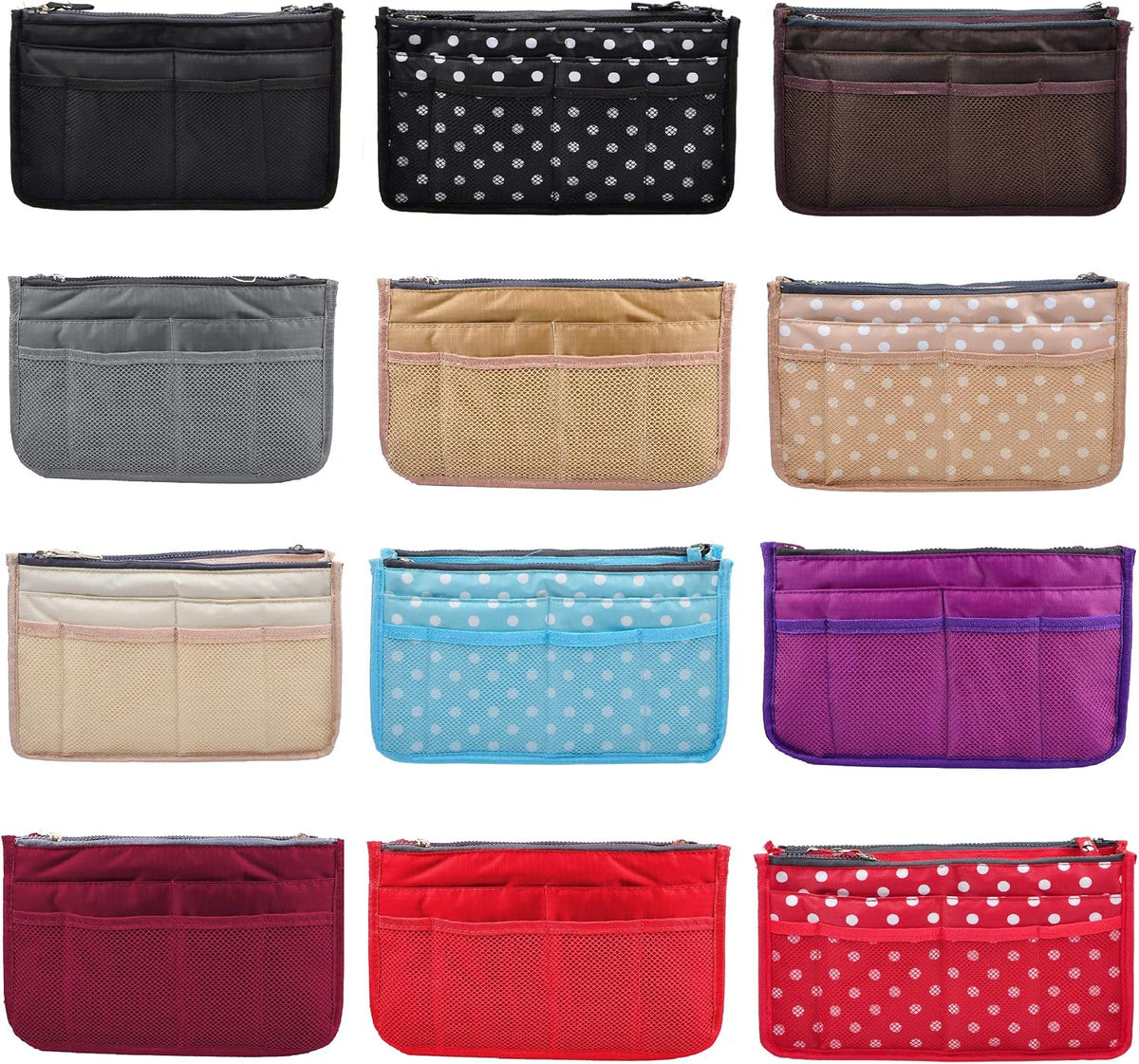 Updated Purse Handbag Organizer Insert Liner Bag in Bag 13 Pockets Beige Dot Small