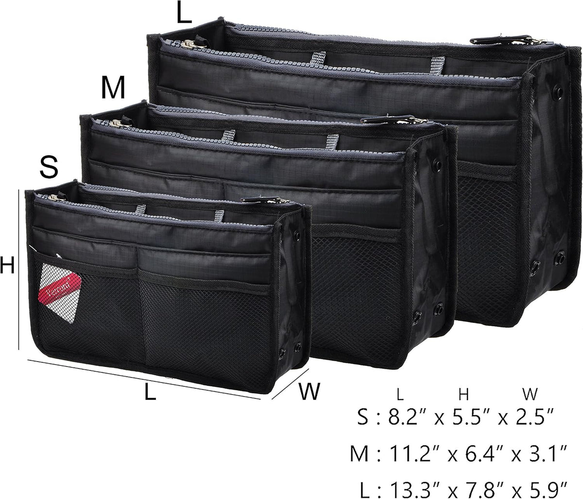 Updated Purse Handbag Organizer Insert Liner Bag in Bag 13 Pockets Beige Dot Small