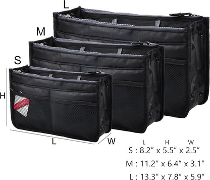 Updated Purse Handbag Organizer Insert Liner Bag in Bag 13 Pockets Beige Dot Small