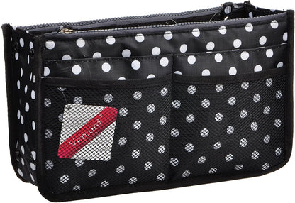 Updated Purse Handbag Organizer Insert Liner Bag in Bag 13 Pockets Beige Dot Small