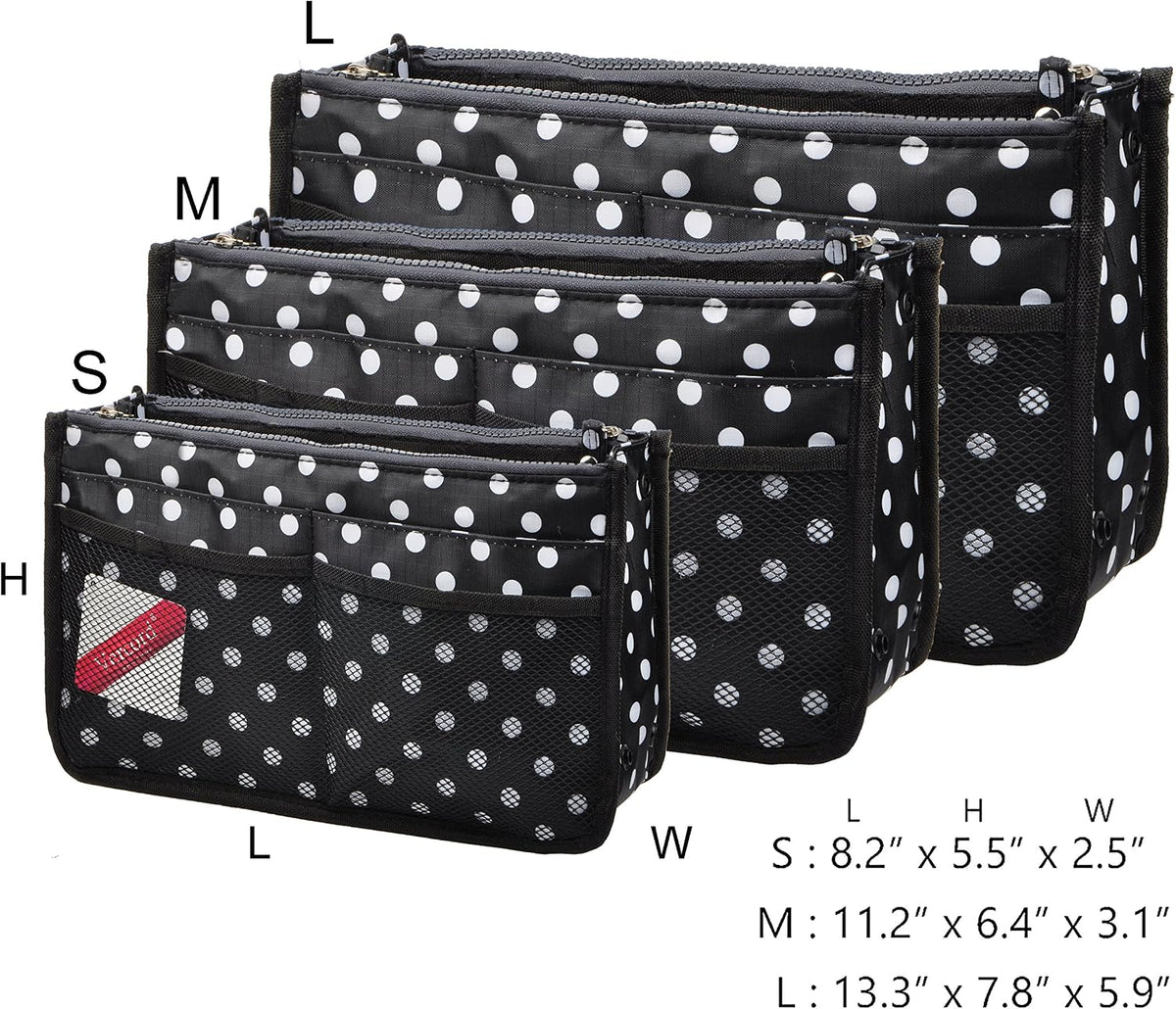 Updated Purse Handbag Organizer Insert Liner Bag in Bag 13 Pockets Beige Dot Small