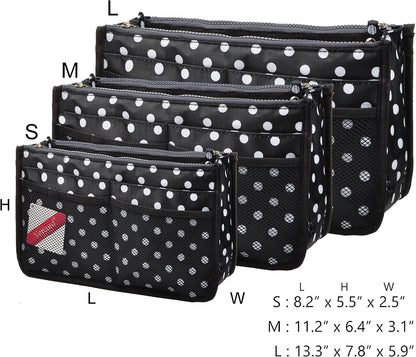 Updated Purse Handbag Organizer Insert Liner Bag in Bag 13 Pockets Beige Dot Small